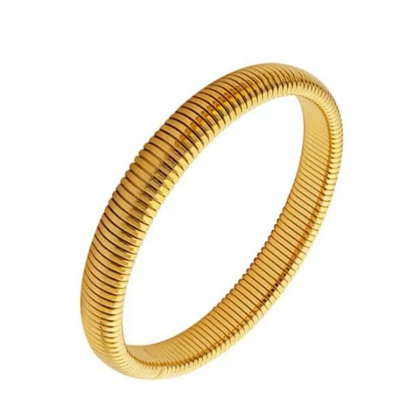 Stainless Steel Retro Elasticity Thick Metal Polish Bracelet 18K Gold‎ Pl… - Picture 1 of 2